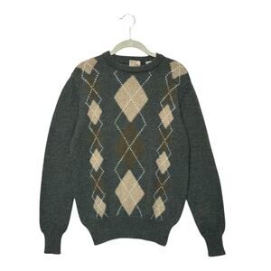 Chukka Peruvian Alpaca Argyle Sweater Vintage Men's Sz M Gray Beige Grandpa Rare